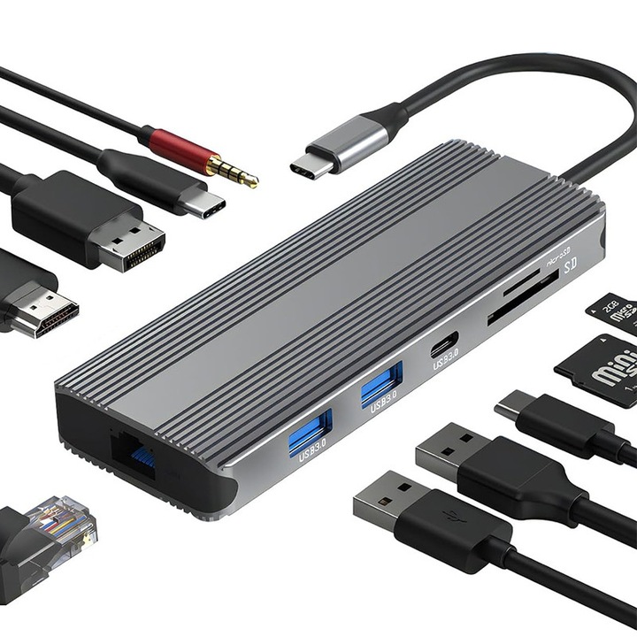 Докинг станция, 8K, BYONDSELF®, 10 в 1, 4K, 120HZ, 1000Mbps, с 2×HDMI, PD 100W, 3.5mm аудио жак, 2×USB-A, USB-C, SD/TF