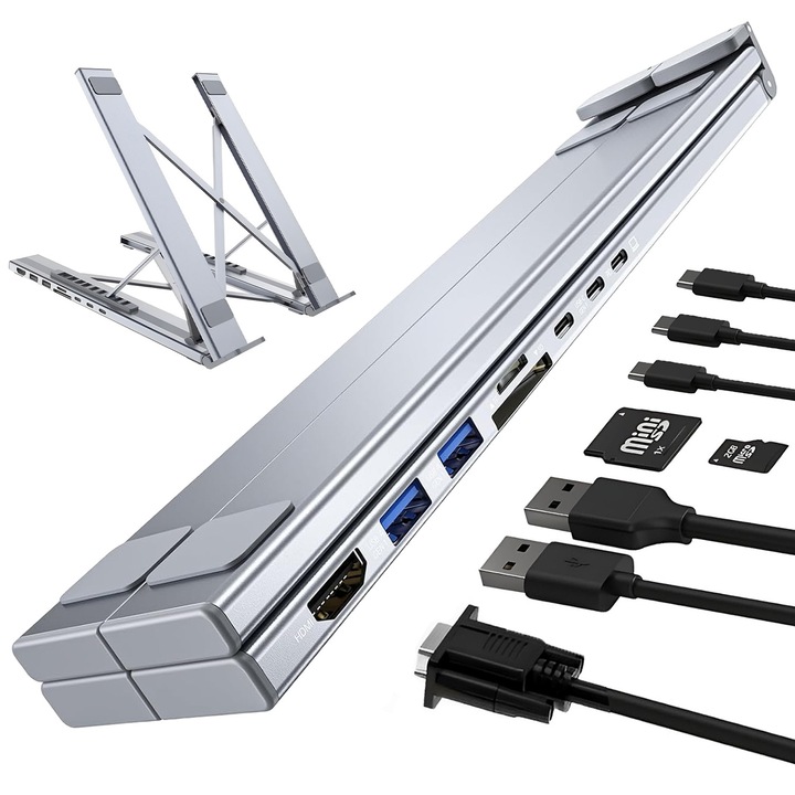 BYONDSELF сгъваема докинг станция с HDMI 4K@30HZ, 2 USB-A 3.0 порта, 3 USB-C порта, PD 100W и SD/TF четци