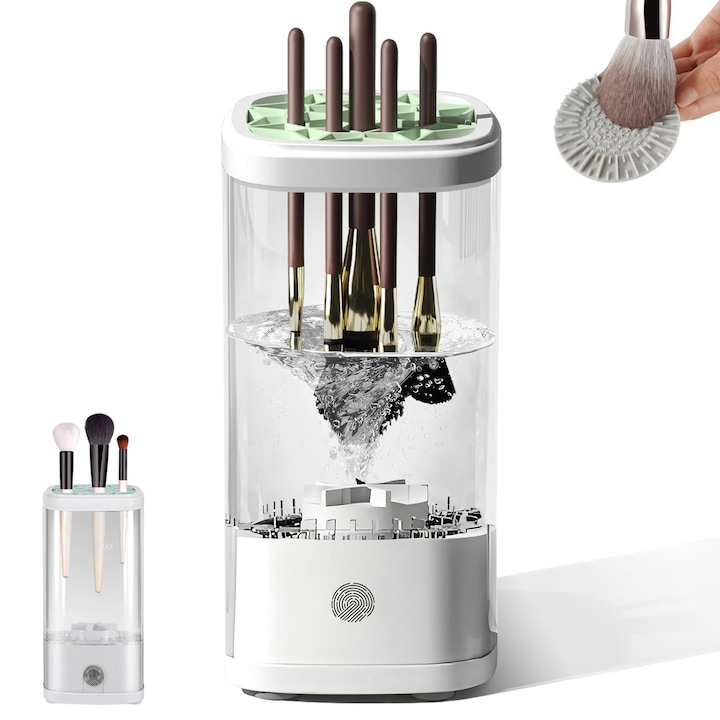 Aparat pentru Curatarea Pensulelor de Machiaj, BYONDSELF®, cu curatare cu ultrasunete, 8000 rpm, sterilizare UV, alimentat prin USB, pentru uz casnic sau salon, Alb