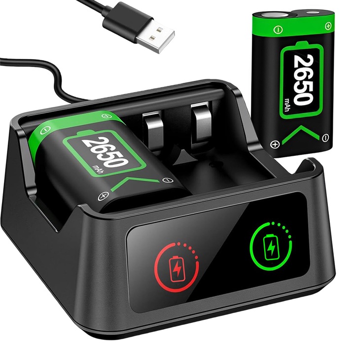 2 db-os újratölthető akkumulátor Xboxhoz, BYONDSELF®, 2x2650mAh, Xbox S/X / Xbox One S/X/Elite konzolhoz, fekete