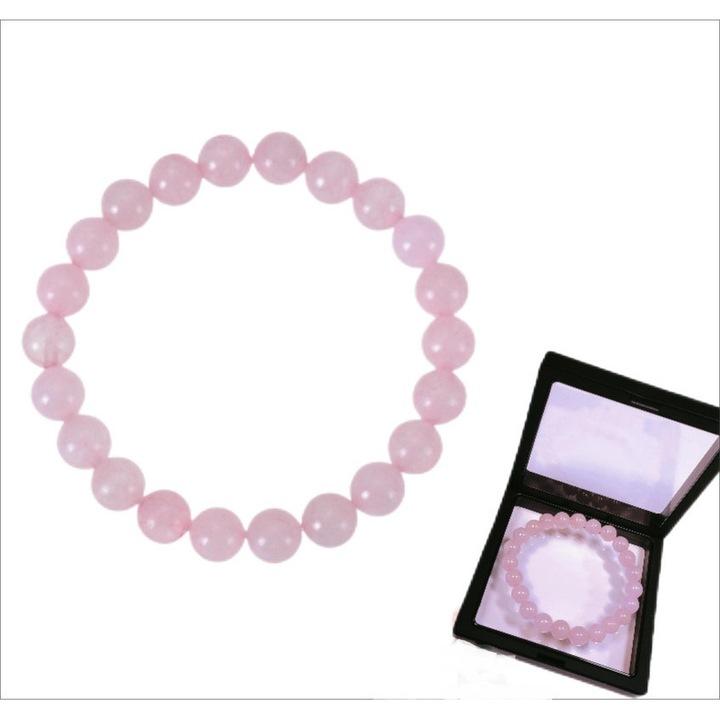 Bratara din cristale roz naturale, handmade, ajustabila, cu cutie de bijuterii