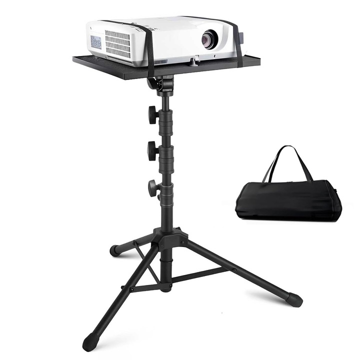 Multifunkcionális laptop és projektor állvány, BYONDSELF, tárolótáskával, állítható háromlábú állvánnyal, 65 cm és 130 cm között állítható magasság, felület méretei 39 x 28,5 cm