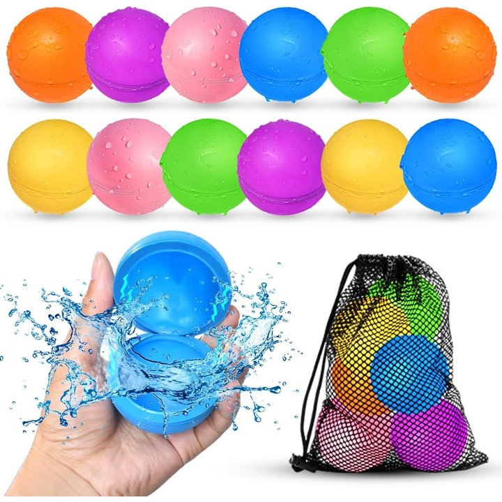 12 db újrafelhasználható szilikon vízi ballon készlet mágneses záródással, önfeltöltő vízi labdák gyerekeknek és felnőtteknek, vízi bombák medencéhez, kerthez és strandhoz, nyári játékok