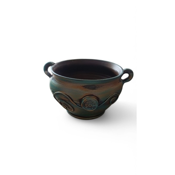 Ghiveci Decor cu tortite, Ceramica, Verde, 15x12 cm