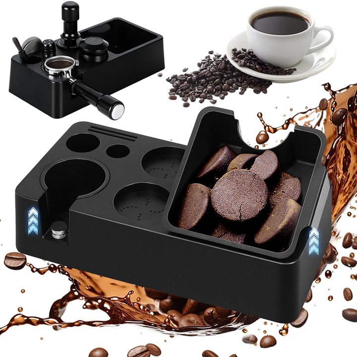 Разглобяема кутия за утайка от кафе, Puepoul, противоплъзгаща, черна, 340x175x95mm, съвместима с портафилтри 51/54/58mm