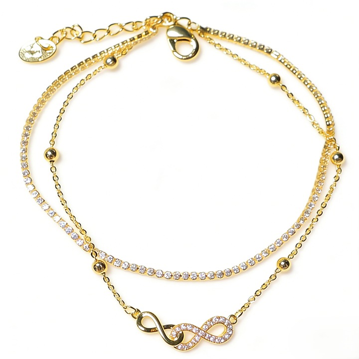 Bratara din alama cu doua lanturi, simbol infinit, 20cm, stil minimalist nordic