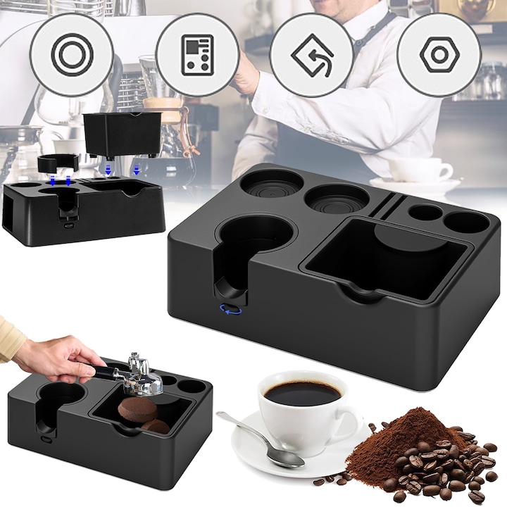 Cutie demontabila pentru zat de cafea, Baza tamper espresso, 12 in 1, Puepoul, Pentru depozitare Accesorii Cafenea-Barista, Compatibila cu portafiltre de 51/54/58mm, Negru