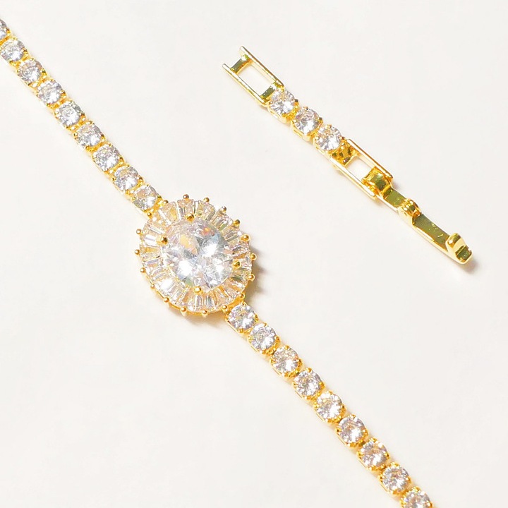 Bratara de tenis din cupru cu zirconiu oval, 16+3.5cm, design elegant