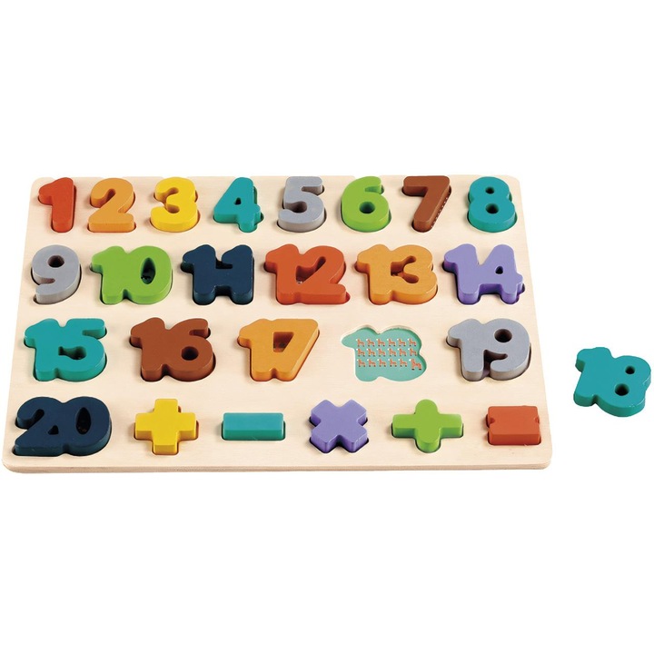 Puzzle din lemn Techan, model cifre, 25 piese, multicolor, pentru copii de peste 3 ani