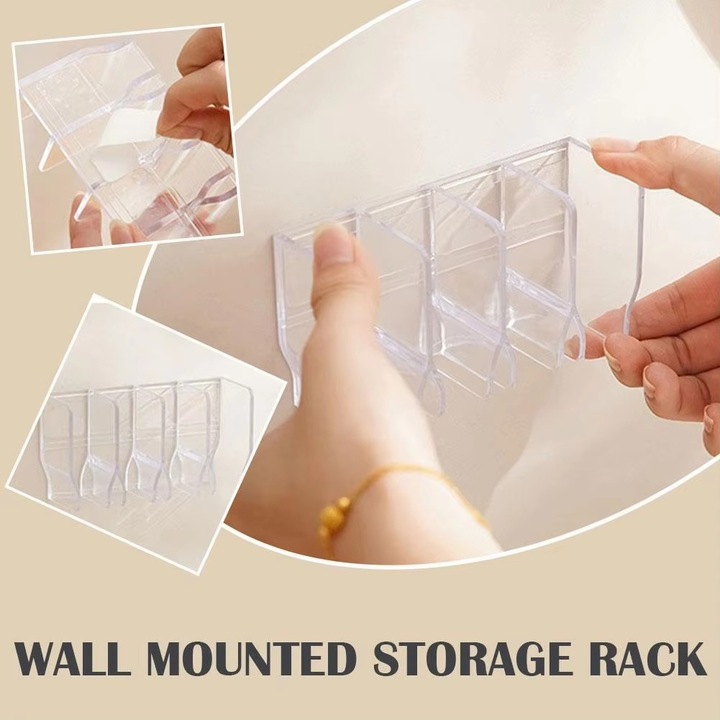 Suport Autoadeziv de Perete pentru Cosmetice, pentru pasta de dinti – Transparent, 4 Compartimente