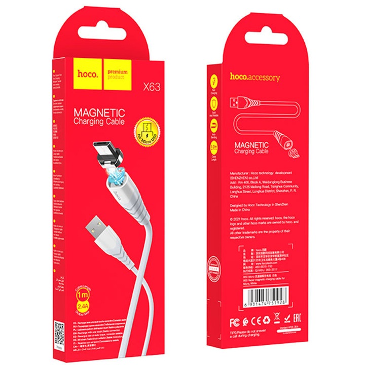 Hoco adat- és töltőkábel (X63), USB-A - MicroUSB, 18 W, 2,4 A, 1 m, fehér