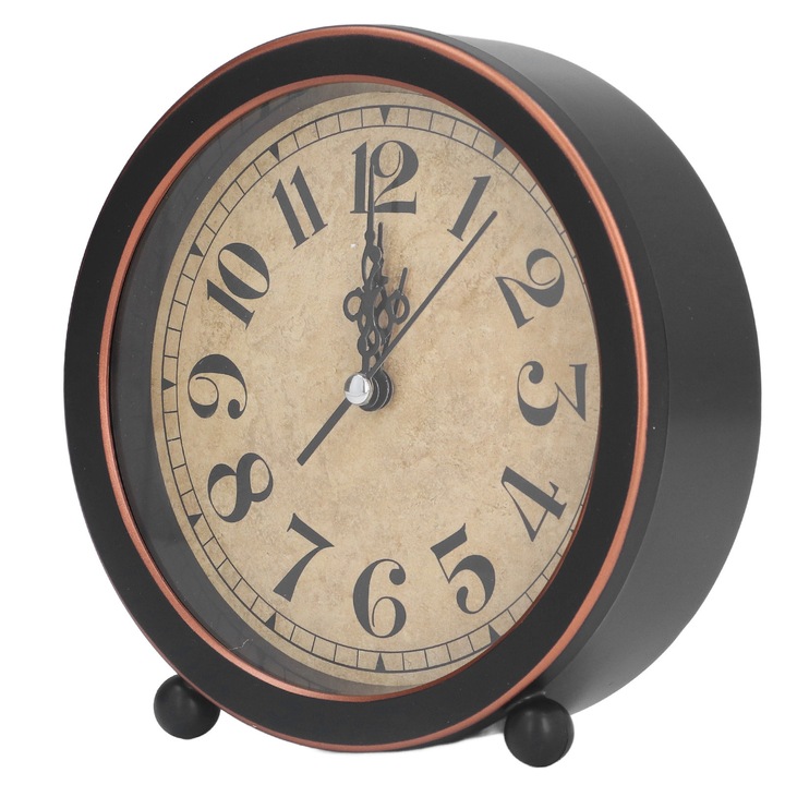 Ceas de birou decorativ Zeaicos, stil retro, dimensiuni 13.5x4.5x14cm, negru