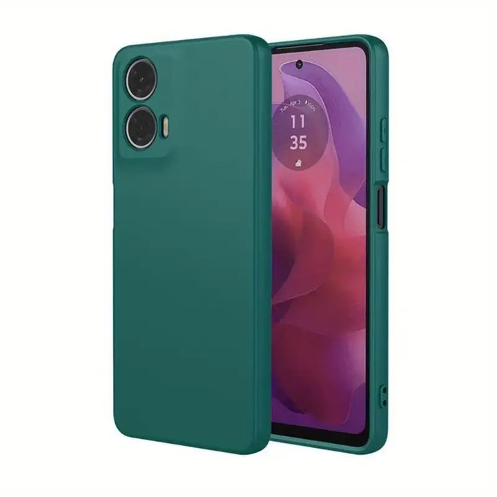 Husa compatibila cu Motorola Moto G85, Silicon Cover, Interior Microfibra, Protectie Camere, Verde Inchis, Atlas