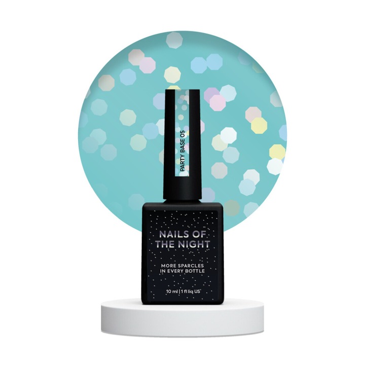 Baza de unghii BAZY Party base, neon albastru, 10 ml, cu hexagoane holografice