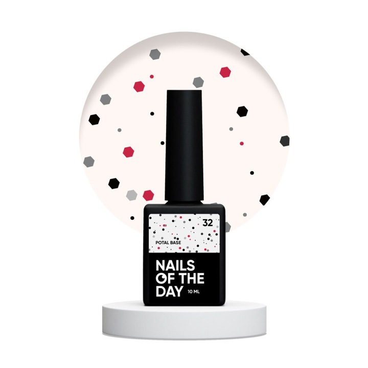 Baza de unghii BAZY Potal, 10 ml, cu glitter negru si rosu, consistenta medie, pentru manichiura hibrida