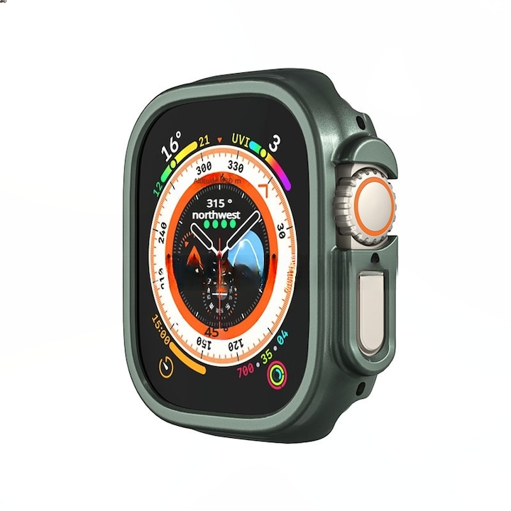 Carcasa de protectie pentru Apple Watch Ultra 49mm, cu protectie din sticla temperata 9H, design subtire, verde