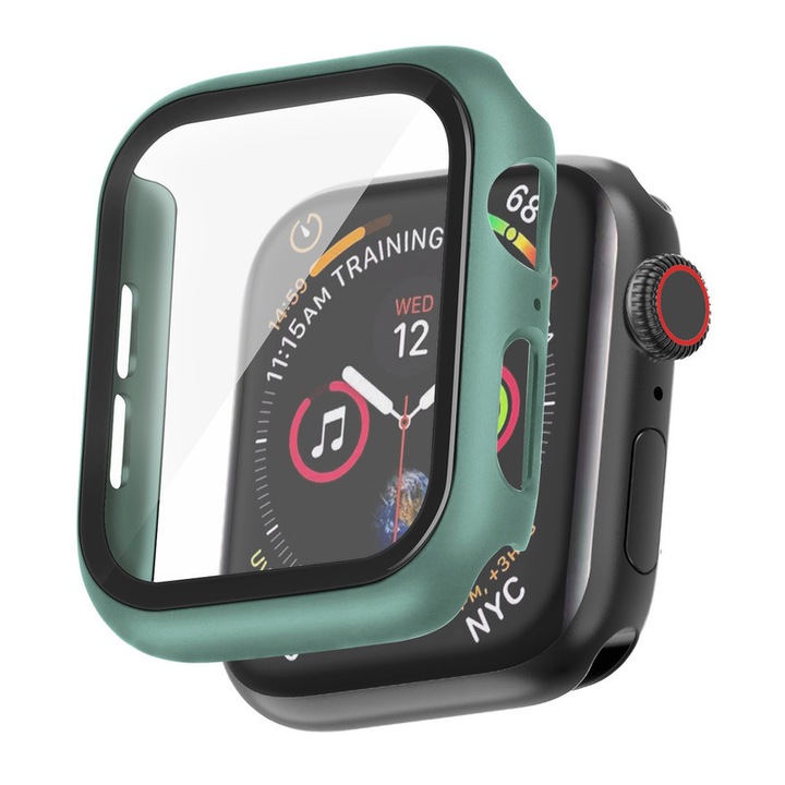 Carcasa protectoare pentru Apple Watch SE/Series 6/5/4 44mm cu protectie din sticla temperata, Verde