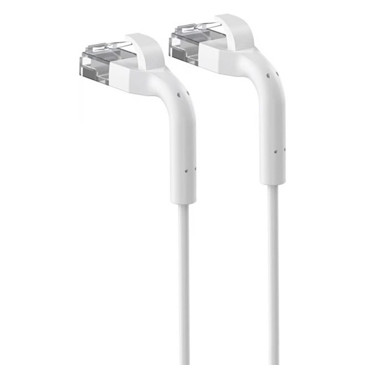 Patchcord LAN Extralink Cat.6A U/FTP cablu de retea din cupru, RJ45-RJ45, viteza pana la 1Gbps, lungime 3m, conector unghiular (capat indoit), cablu Ethernet torsadat pentru retele LAN, culoare alba