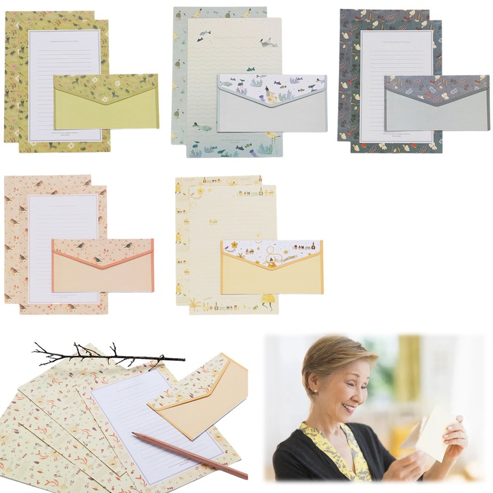 Set de hartie de scris cu plicuri, Enforose, design floral, 25 coli DIN A4, material de calitate