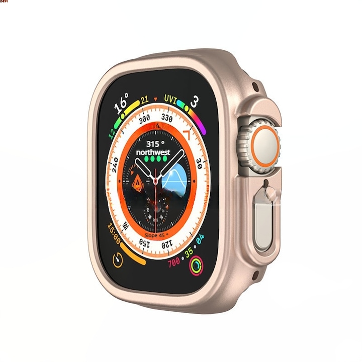 Carcasa de protectie pentru Apple Watch Ultra 49mm, cu protectie din sticla temperata 9H, design subtire, set inclus, Rose Gold