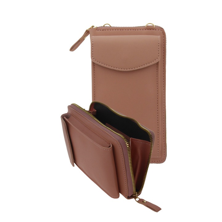 Универсален калъф за телефон 2в1 за ZTE, ОПТИМАЛНО РЕШЕНИЕ, Портфейл за карти, пари, документи, елегантност, чанта за телефон, стилен, различни поводи, тоалети, първокласна еко кожа, модерен дизайн, джоб с цип, регулируема каишка, гол