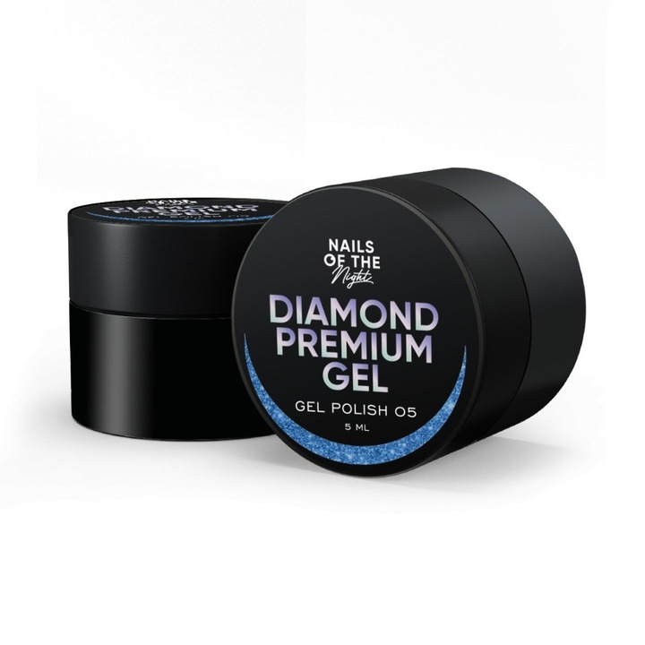 Oja hibrida LAKIERY Diamond Premium gel 05, albastru cu fulgi metalici, 5 ml