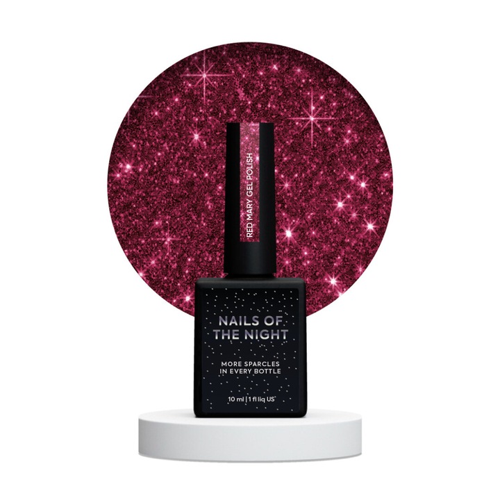 Oja hibrida LAKIERY Red Mary, 10 ml, rosu cu particule stralucitoare