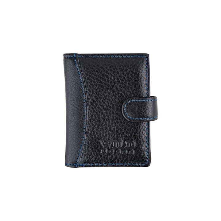 Калъф за карти и документи, Див кон, естествена кожа, 2 отделения, черен