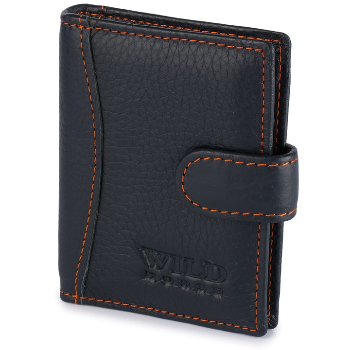 Кожен калъф за карти и документи, Wild Horse, 20 слота, син, малък размер