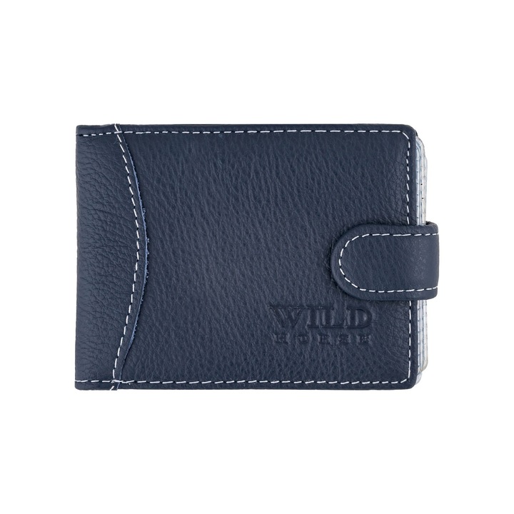 Калъф за карти и документи Wild Horse, естествена кожа, 20 слота, син