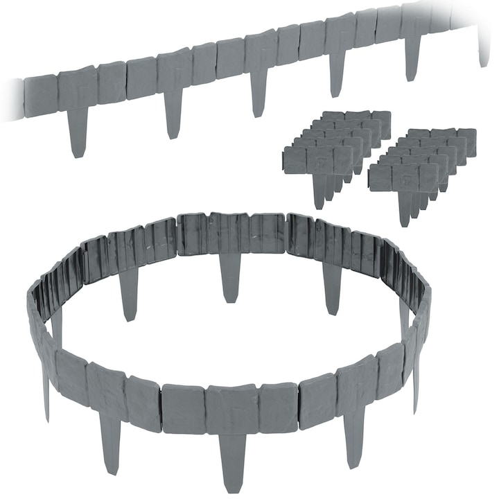 Градинска защита Plonos, комплект от 10 части, 2,5 м, сива, 25,5x23 см