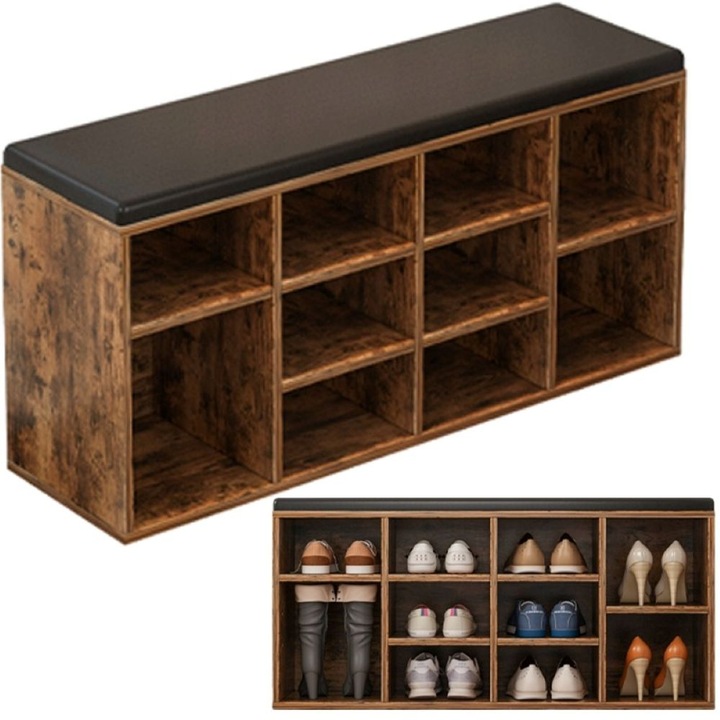 Dulap de pantofi cu banca scaun pentru depozitare hol retro maro loft 104/30/48 cm MUVU