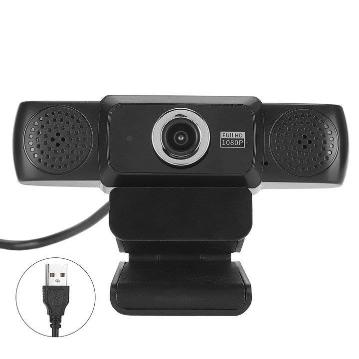 Уеб камера Zeaicos 1080P USB, черна, 2.0M пиксела, автоматичен контрол на баланса на бялото