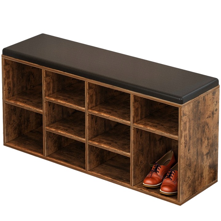 Cipőszekrény ülőkével barna retro előszobai tároló tágas padlásra barna retro 104x30x48cm Rebiko