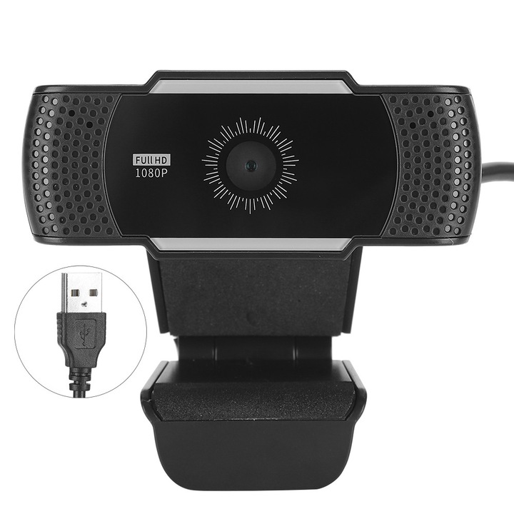 Камера уеб USB Zeaicos 1080P, черна, 2.0M пиксела, автоматичен контрол на светлината