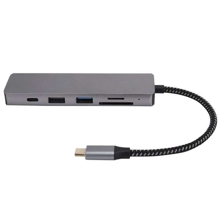 Хъб 6-в-1, Zeaicos, 4K 30Hz, USB 3.0, тип C, четец за SD/TF карти, бързо зареждане, алуминий