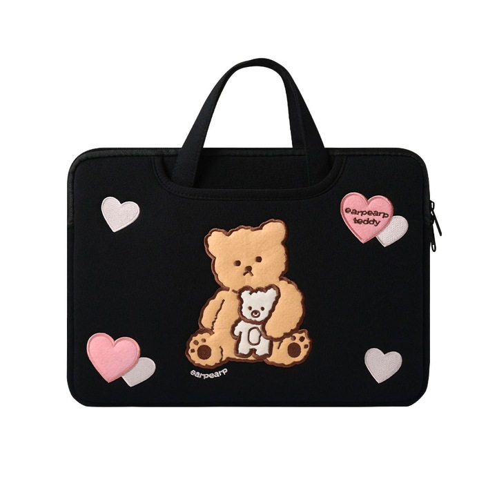 Geanta laptop Zeaicos, 15.6 inch, broderie urs, protectie soc, dimensiuni 15.6x11x1.5 inch