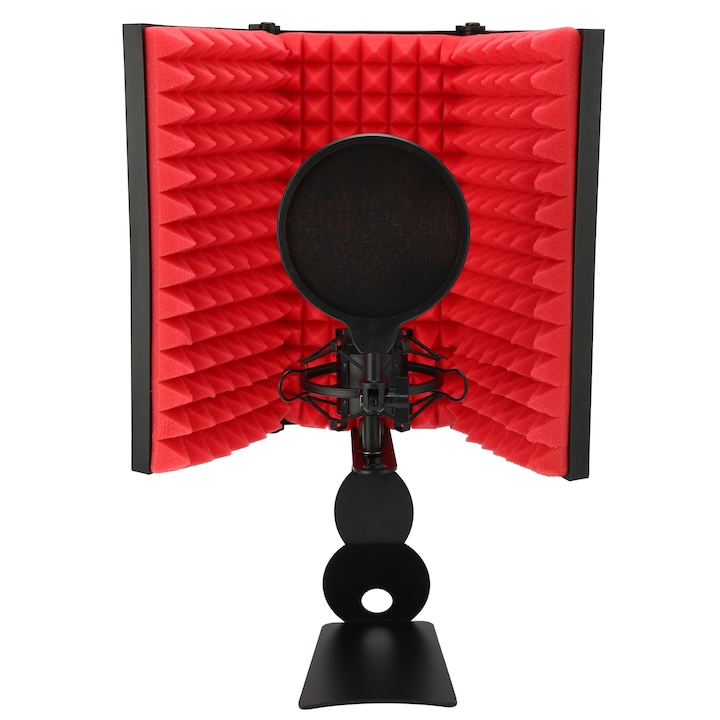 Scut de izolare pentru microfon, pliabil, set cu 3 panouri, material absorbant de sunet, dimensiuni ajustabile, pentru studio de inregistrare