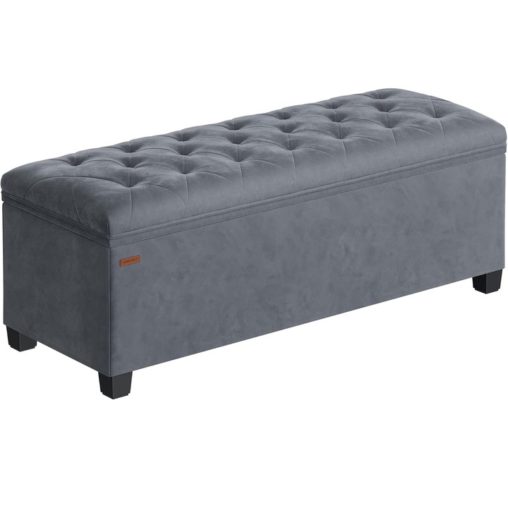 Пейка SONGMICS с пространство за съхранение 110x40x40 см, 103 литра, тапицирана с кадифе, MDF и дунапрен, сива