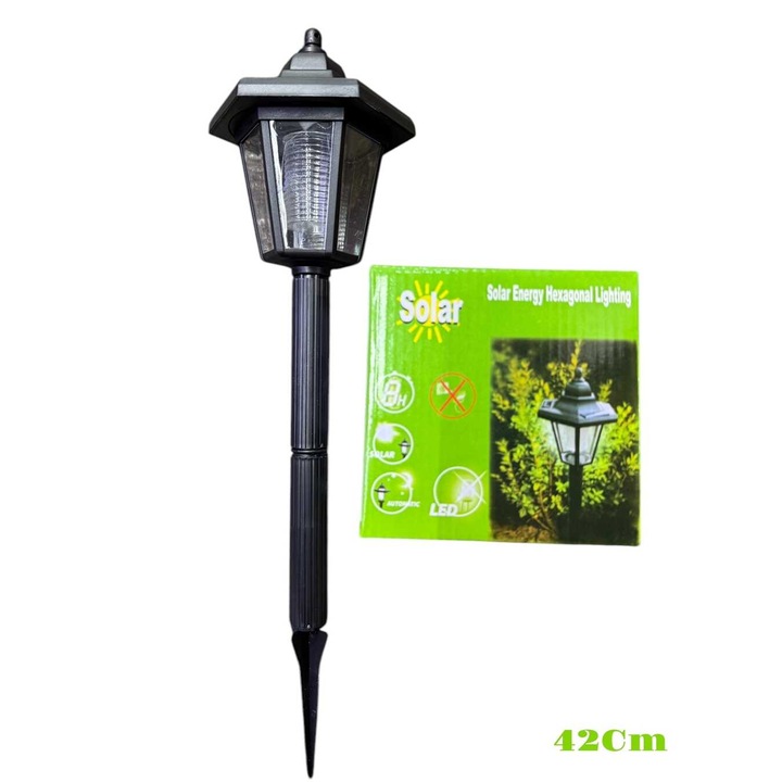 Hatszögletü leszúrható napelemes kerti lámpa 42cm