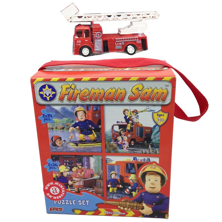 Комплектът пъзел Пожарникар САМ 87713, 4 пъзели-120 части и 1 малка пожарна.