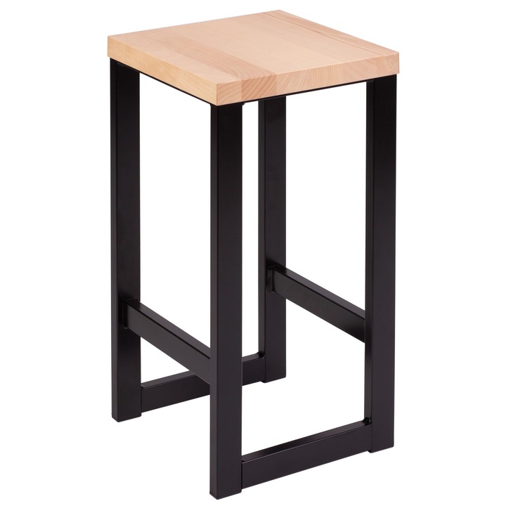 Taburet din lemn cu cadru metalic LOFT, Specwood 30x30x62 cm, modern noptiera, stativ pentru flori sau masuta laterala - Lemn De Fag