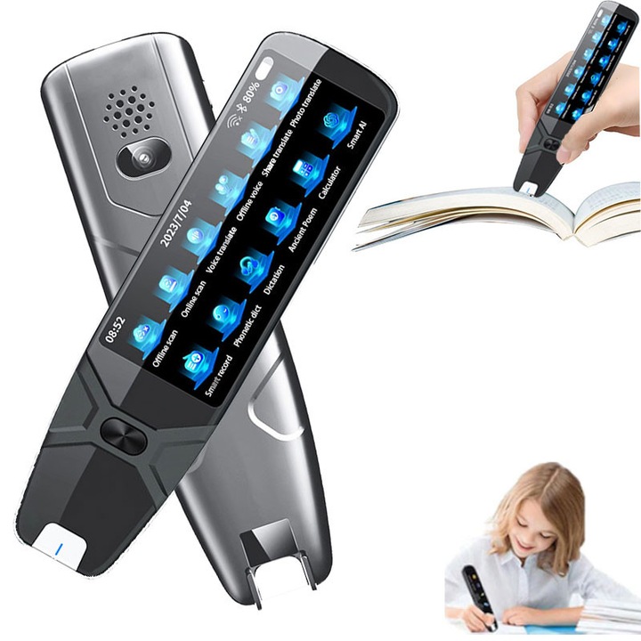 Traducator Inteligent Multifunctional, JESWO, 134 Online Languages, Photo Translation, Built-in Dictionaries, Bluetooth 4.0, Wi-Ficu date offline, scanare rapida, negru