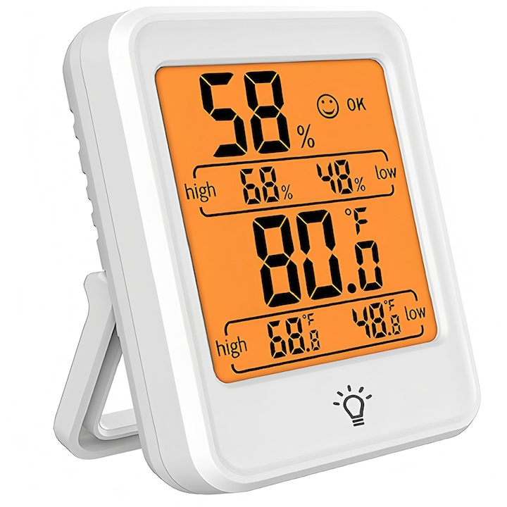 Termometru interior, BOMSTOM, umiditate si temperatura, Citire 10s, Indicator Confort, Afisaj Digital Luminos, pentru Casa, Camera Copilului, alb, 8x5.9x2.3cm