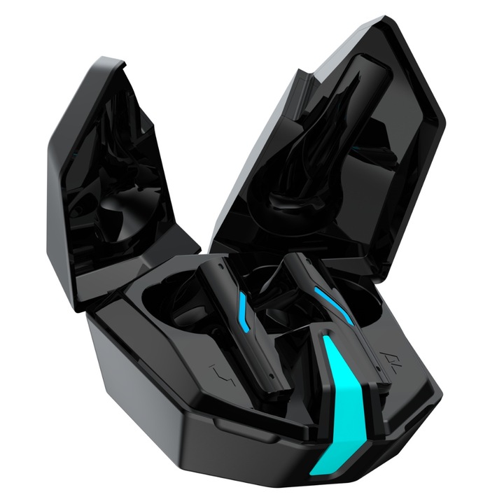 Casti wireless EM-YW14, inteligente, Bluetooth 5.3, compatibilitate universala, IOS + Android, Latenta 38 ms, Sunet HiFi cu diafragma mare, Anulare activa a zgomotului, Autonomie extinsa, culoare negru