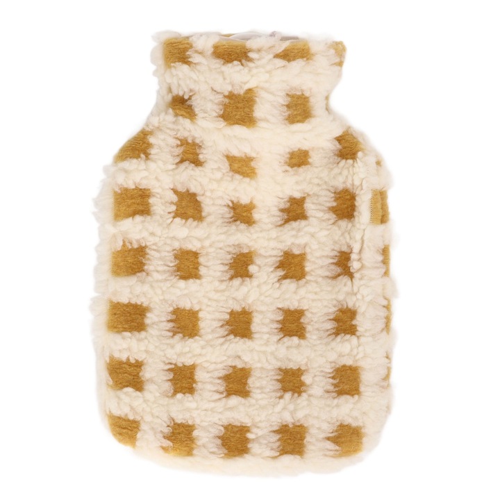 Бутилка за гореща вода 1000ml с плюшен калъф, против изгаряне, неплъзгащ се дизайн, бежов