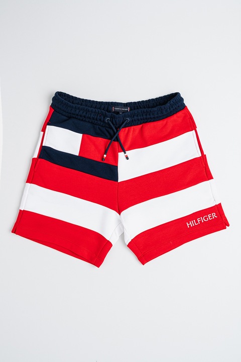 Tommy Hilfiger, Bermude cu dungi, Rosu/Alb/Albastru ultramarin