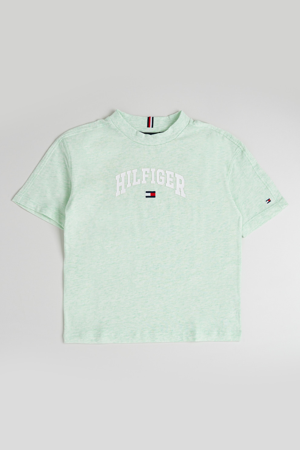 Tommy Hilfiger, Tricou de bumbac cu imprimeu logo, Alb, Verde deschis melange, 122 CM