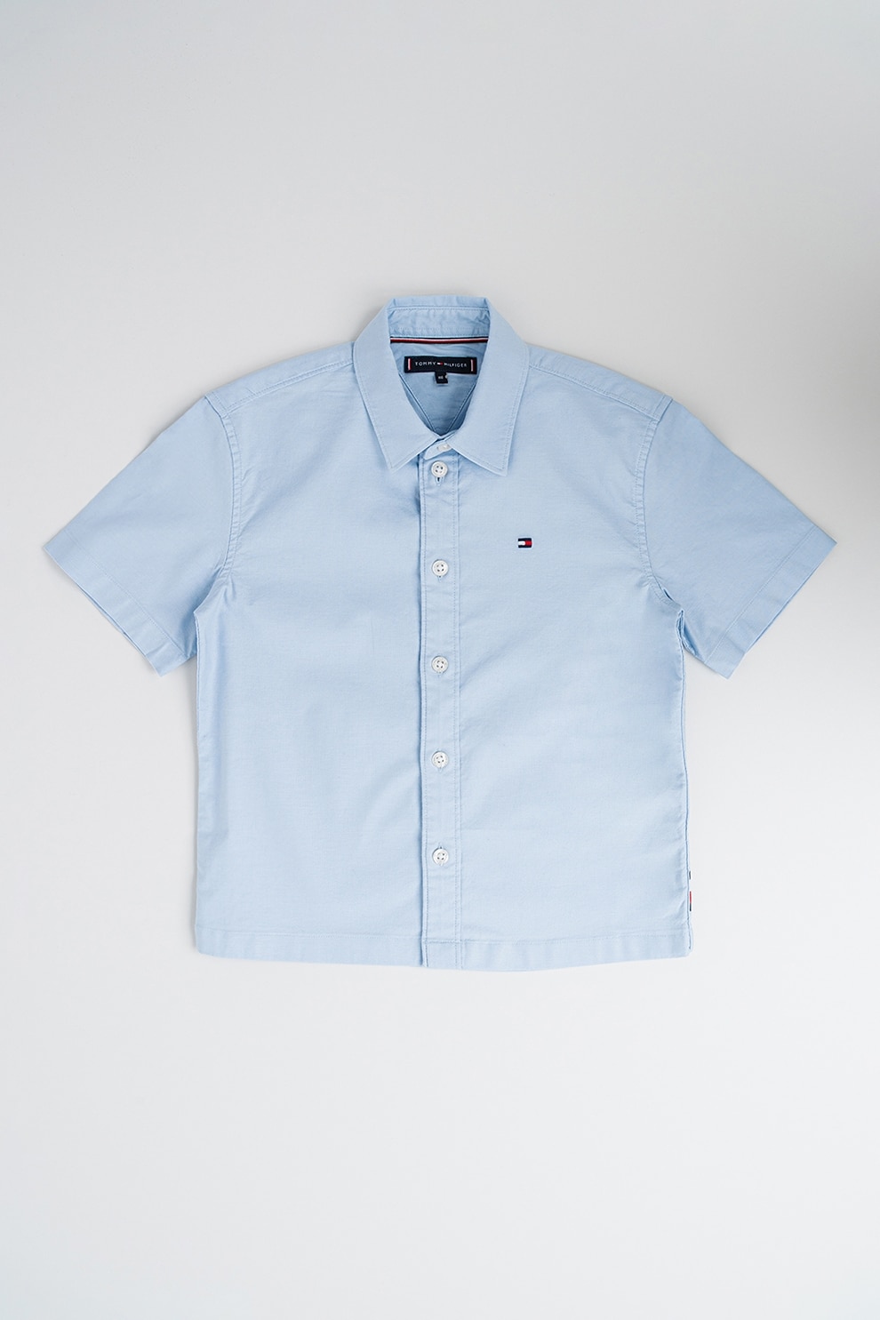 Tommy Hilfiger, Camasa cu maneci scurte si logo, Albastru deschis, 170 CM