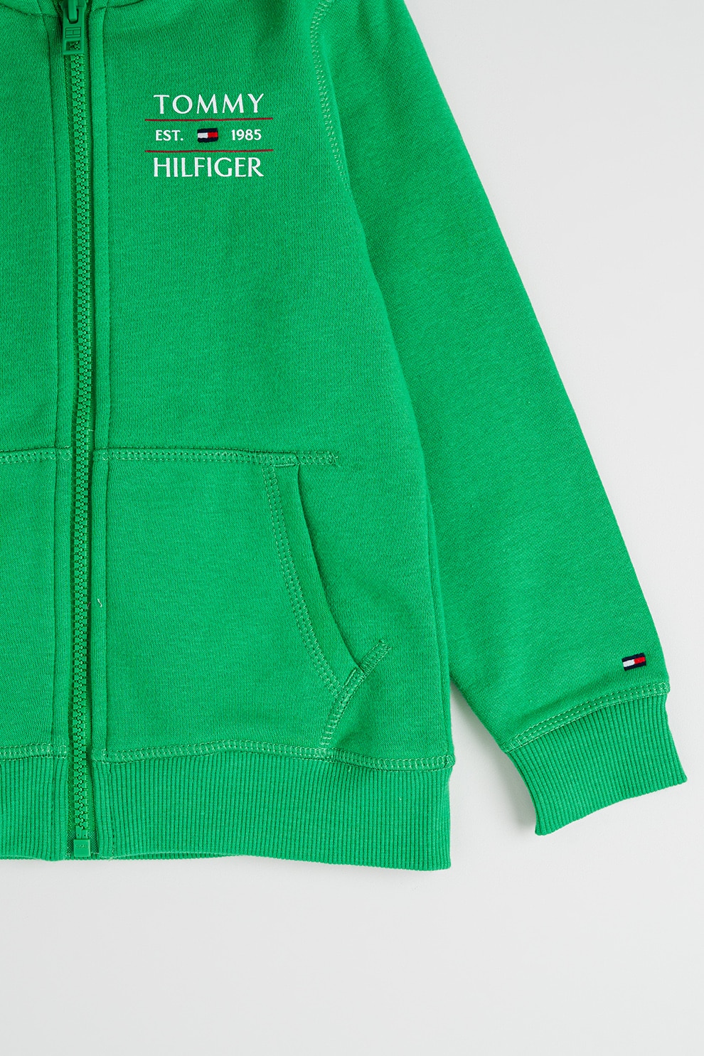 Tommy Hilfiger, Hanorac cu fermoar si imprimeu logo, Verde, Alb